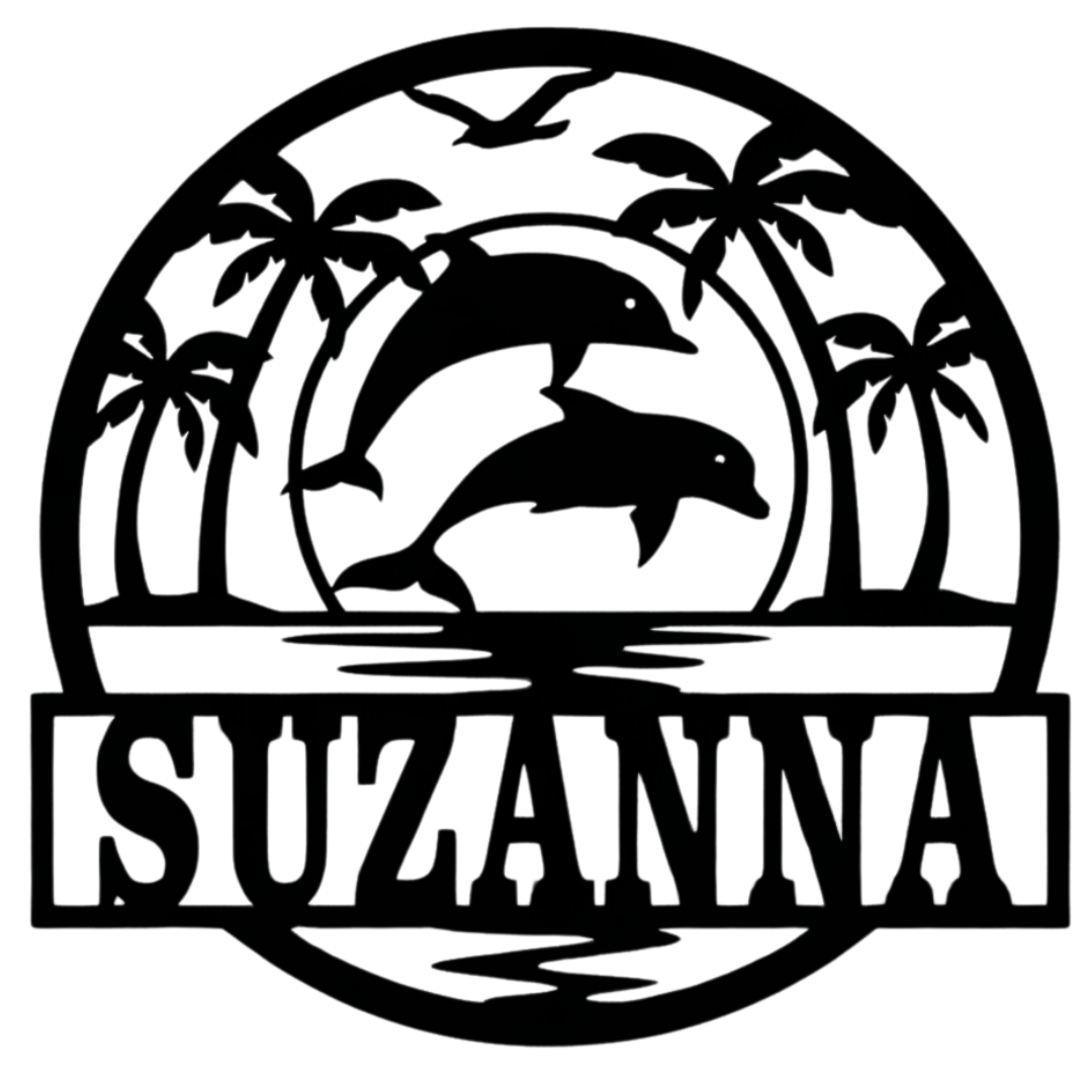 Tropical Dolphin Escape sign isolated on plain white background