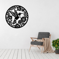 Tropical Flight hummingbird and floral metal wall art displayed above a contemporary chair in a modern interior