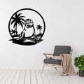 Tropical Seal Escape coastal seal metal wall art displayed above a contemporary chair in a stylish modern interior