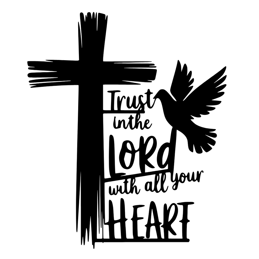 Trust in His Plan Christian metal wall art isolated on a white background showing inspirational faith typography and decorative detail