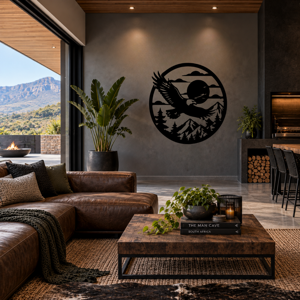 Unbound Spirit eagle metal wall art displayed in a modern interior