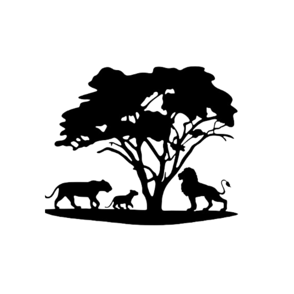 Under the Acacia | African Lion Family Metal Wall Art crafted from premium laser-cut powder-coated steel.
