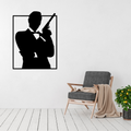 Undercover secret agent metal wall art displayed above a contemporary chair in a modern interior