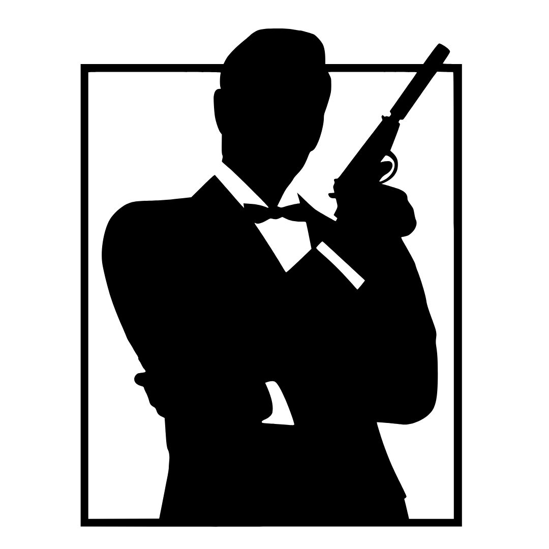 Undercover secret agent metal wall art isolated on a white background showing a suited spy silhouette with sunglasses and pistol