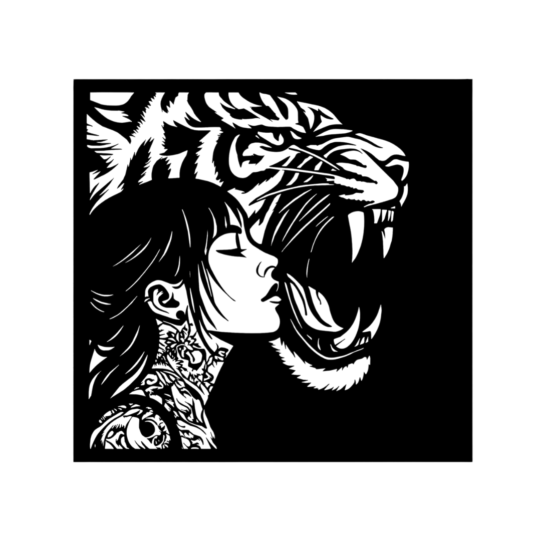 Untamed Spirit | Tiger & Woman Metal Wall Art crafted from premium laser-cut powder-coated steel.