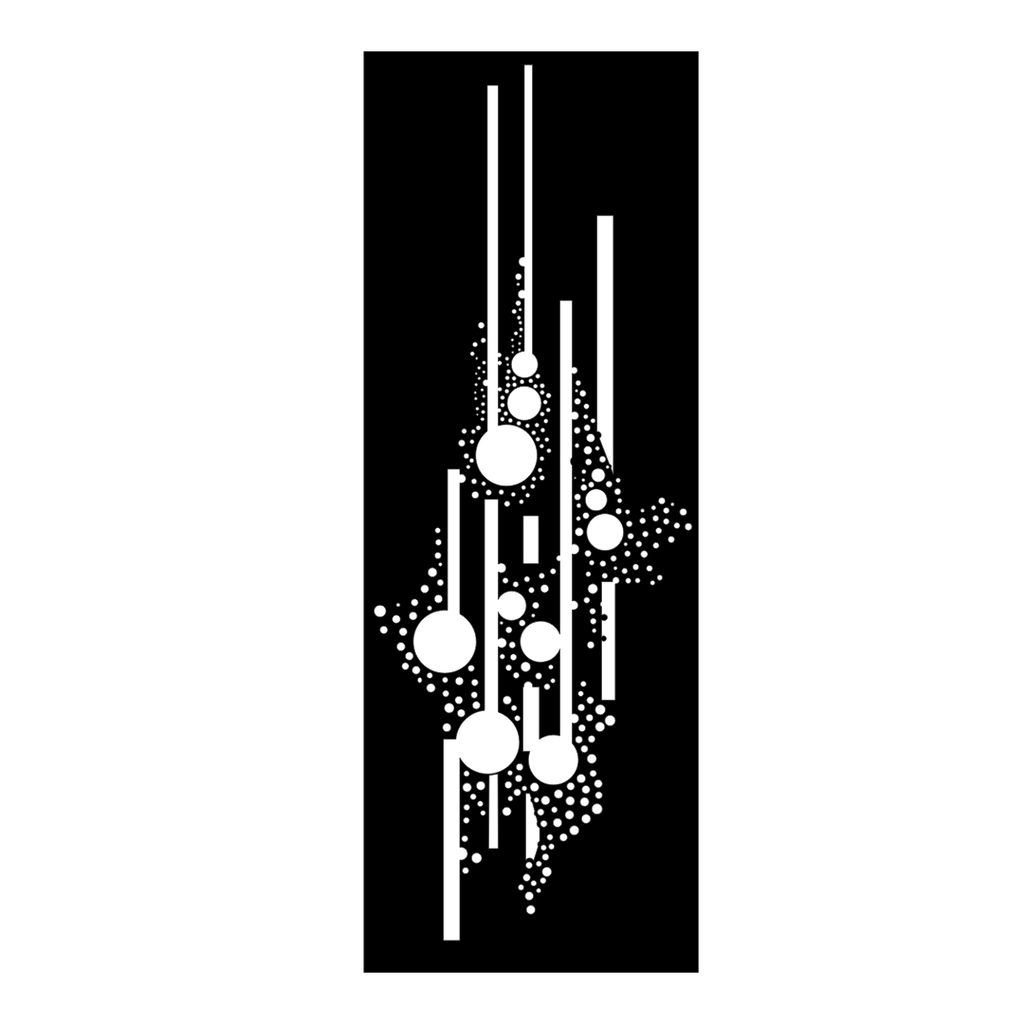 Urban Pulse contemporary metal privacy panel isolated on a white background showing abstract line, circle and dotted detailing
