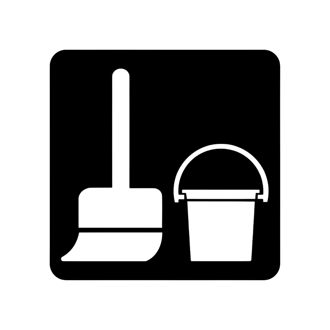 Utility Essentials Utilities Closet metal sign isolated on a white background showing broom, dustpan and bucket icons