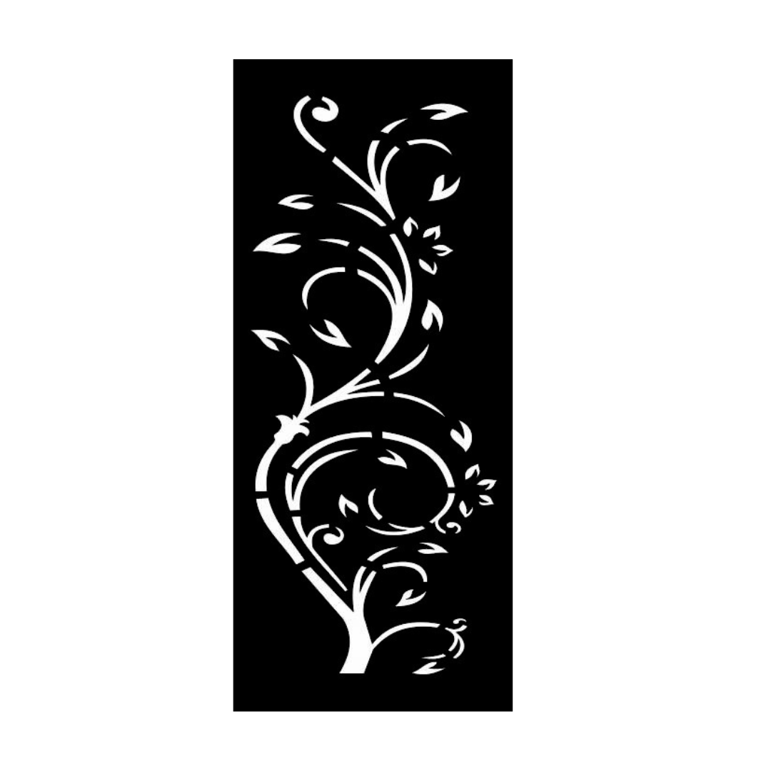 Vine Whisper decorative metal privacy panel isolated on a white background featuring delicate leaf vine detailing