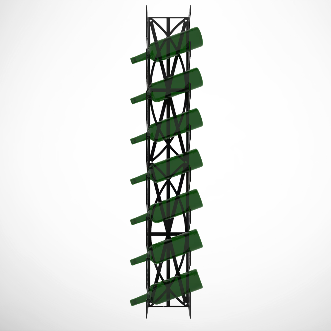Decorative metal wine rack featuring vineyard-inspired details and secure bottle storage