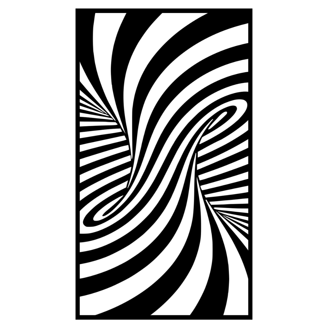 Vortex decorative metal privacy panel isolated on a white background showing its dramatic flowing line design