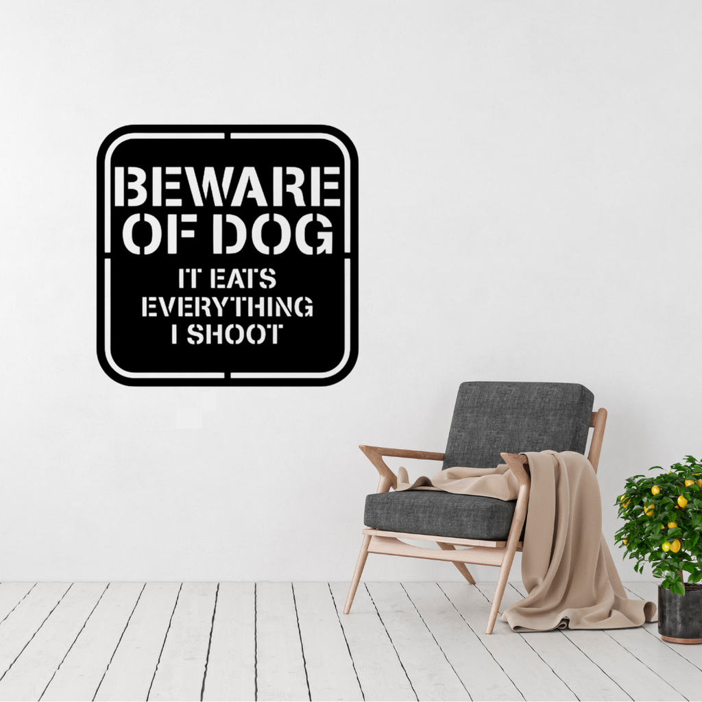 Warning Bite | Beware of Dog Metal Sign displayed in a modern home entrance.