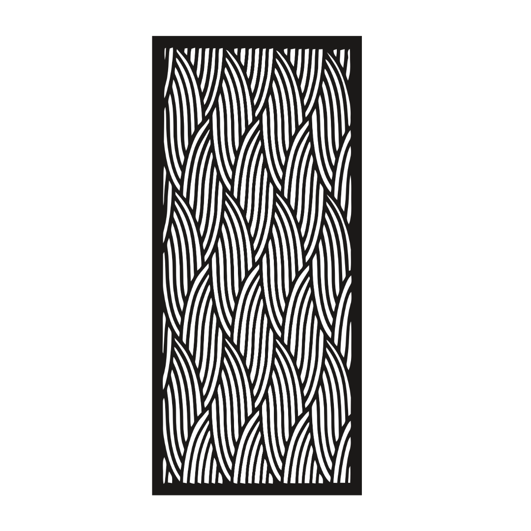 Waveform decorative metal privacy panel isolated on a white background showing its flowing curved detailing