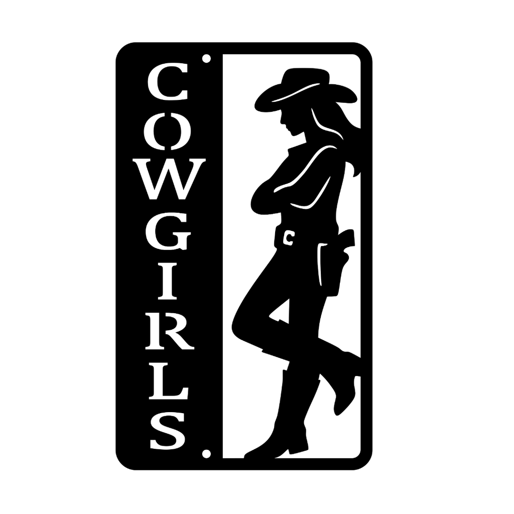 Western Charm | Cowgirls Bathroom Metal Wall Sign crafted from premium laser-cut powder-coated steel.