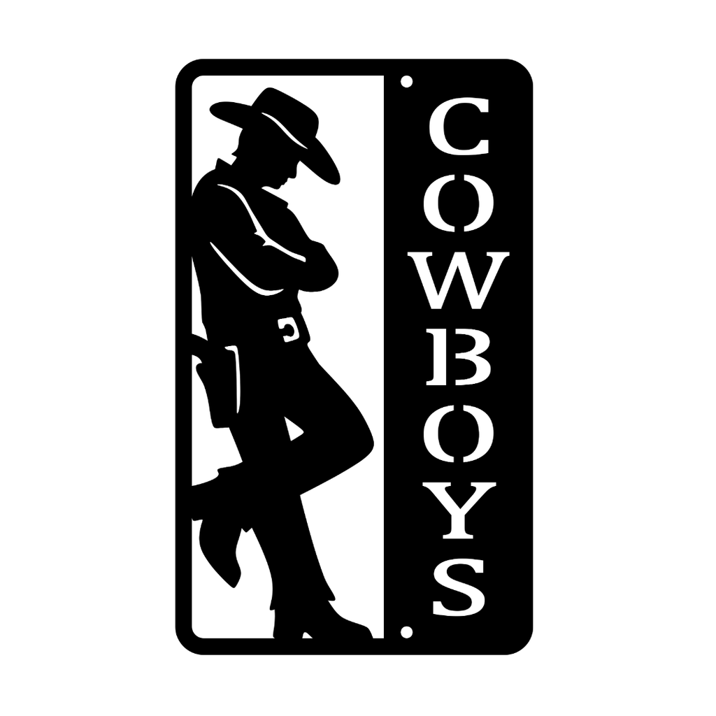 Western Trails | Cowboys Bathroom Metal Wall Sign crafted from premium laser-cut powder-coated steel.