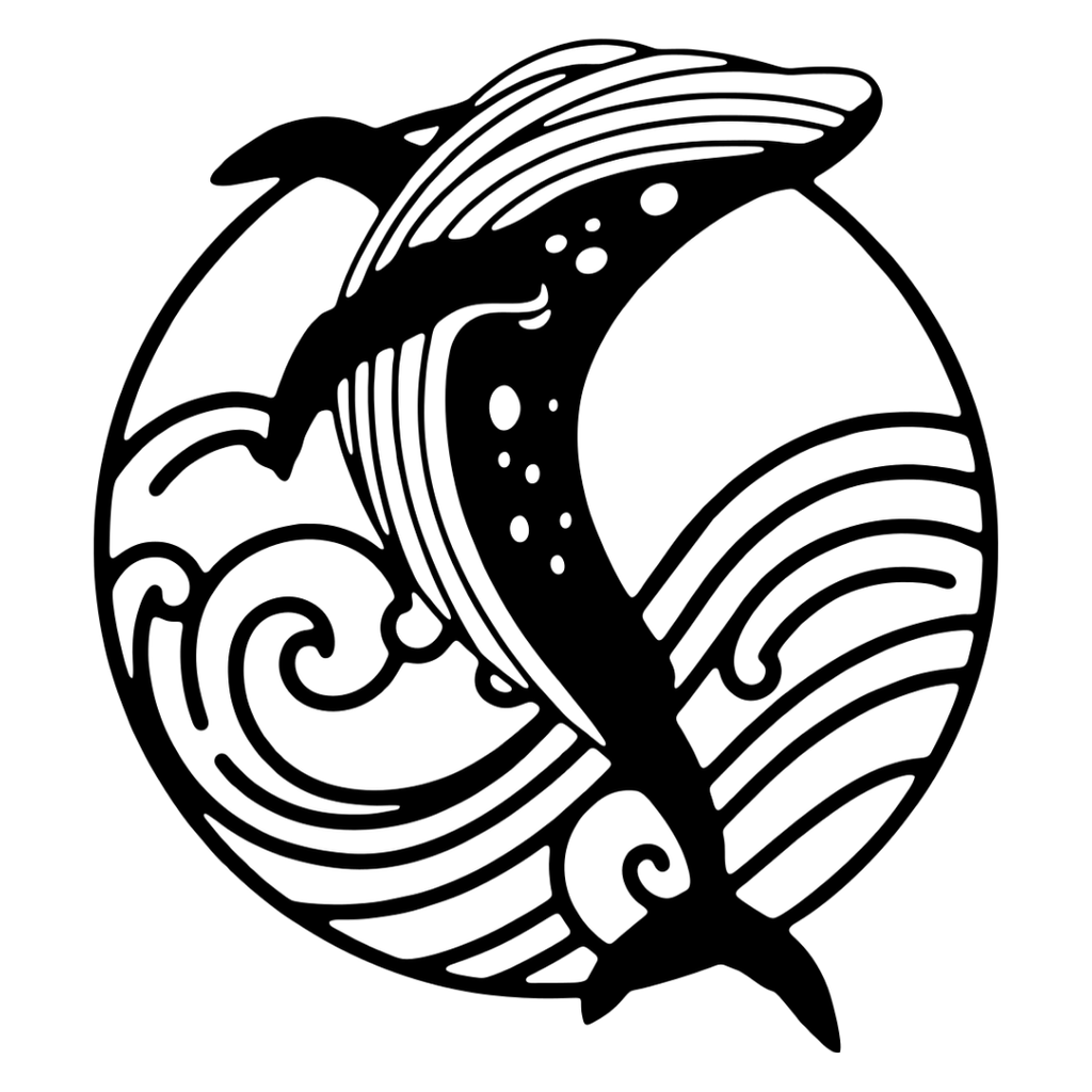 Whale Song whale and waves metal wall art isolated on a white background showing a majestic whale and flowing ocean design