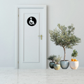 Wheelchair Accessible Toilet Sign | Metal Bathroom Sign displayed on a modern white restroom door.