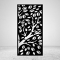 Whispering Tree botanical metal privacy screen featuring sweeping branches and scattered leaf pattern