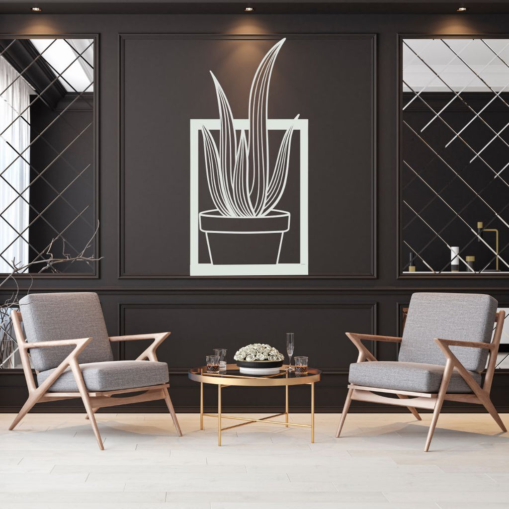 Snake plant metal wall art as a statement piece in a stylish luxury interior