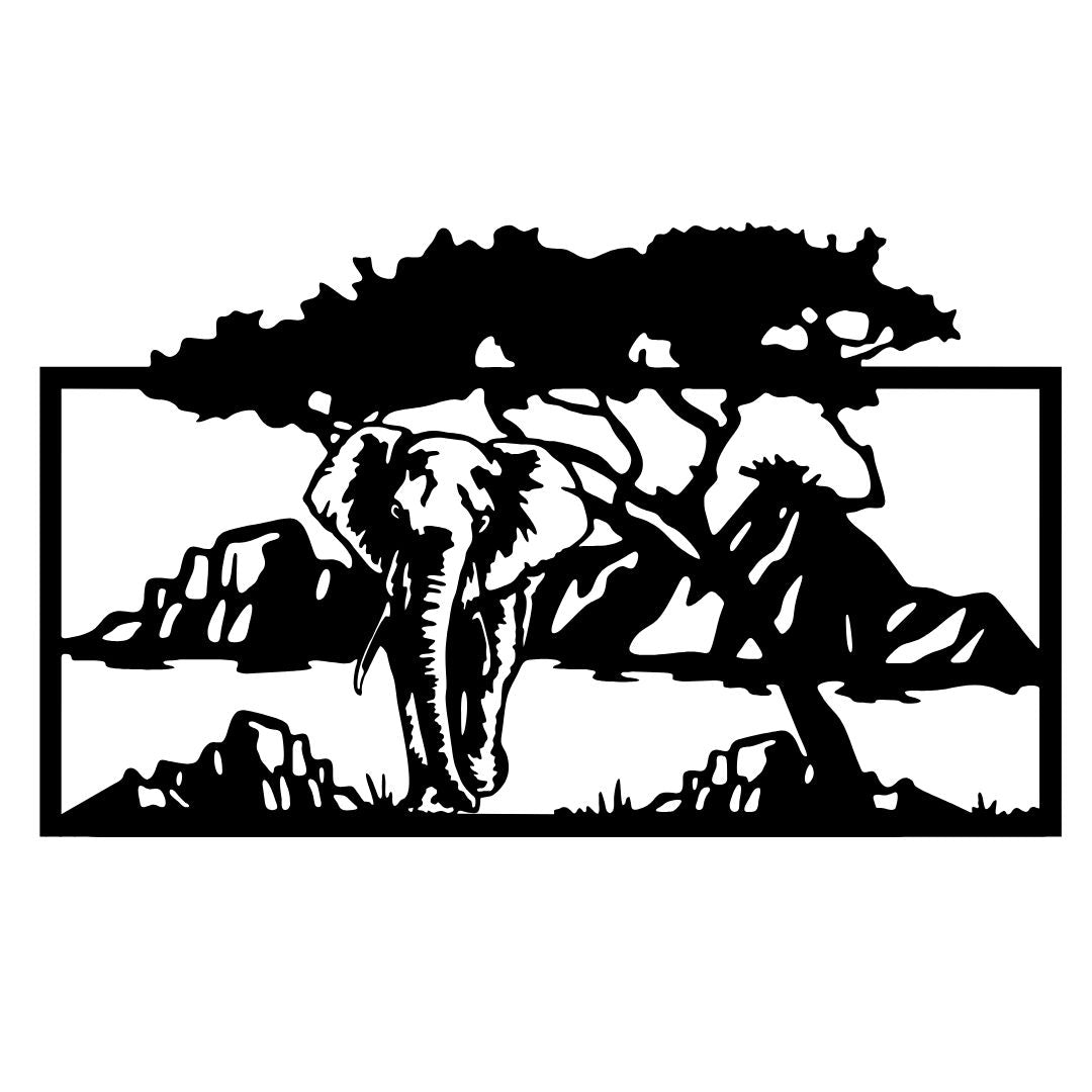 Elephant metal wall art wildlife scene with trees modern design