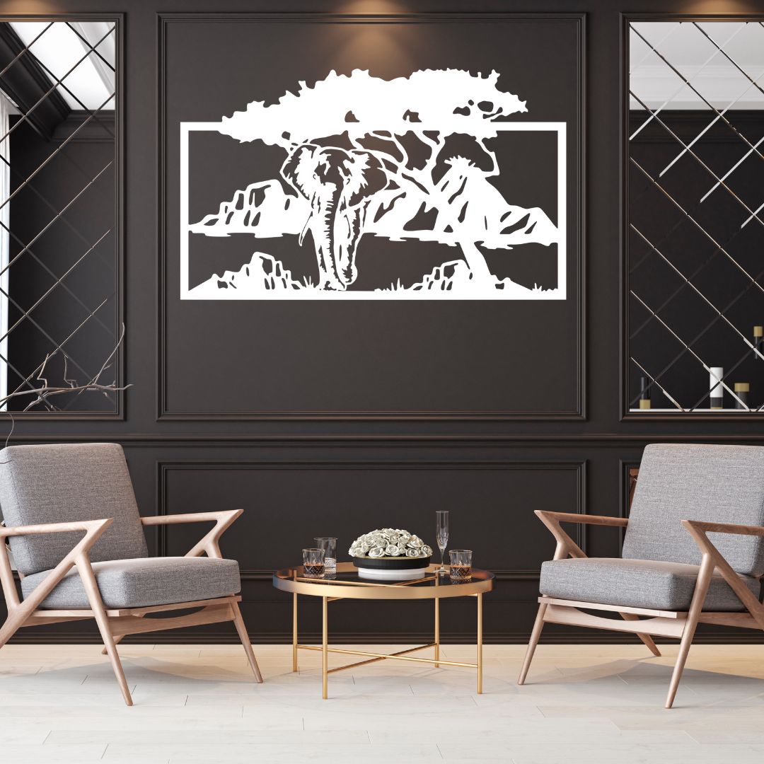 Elephant metal wall art as a statement piece in a luxury interior setting