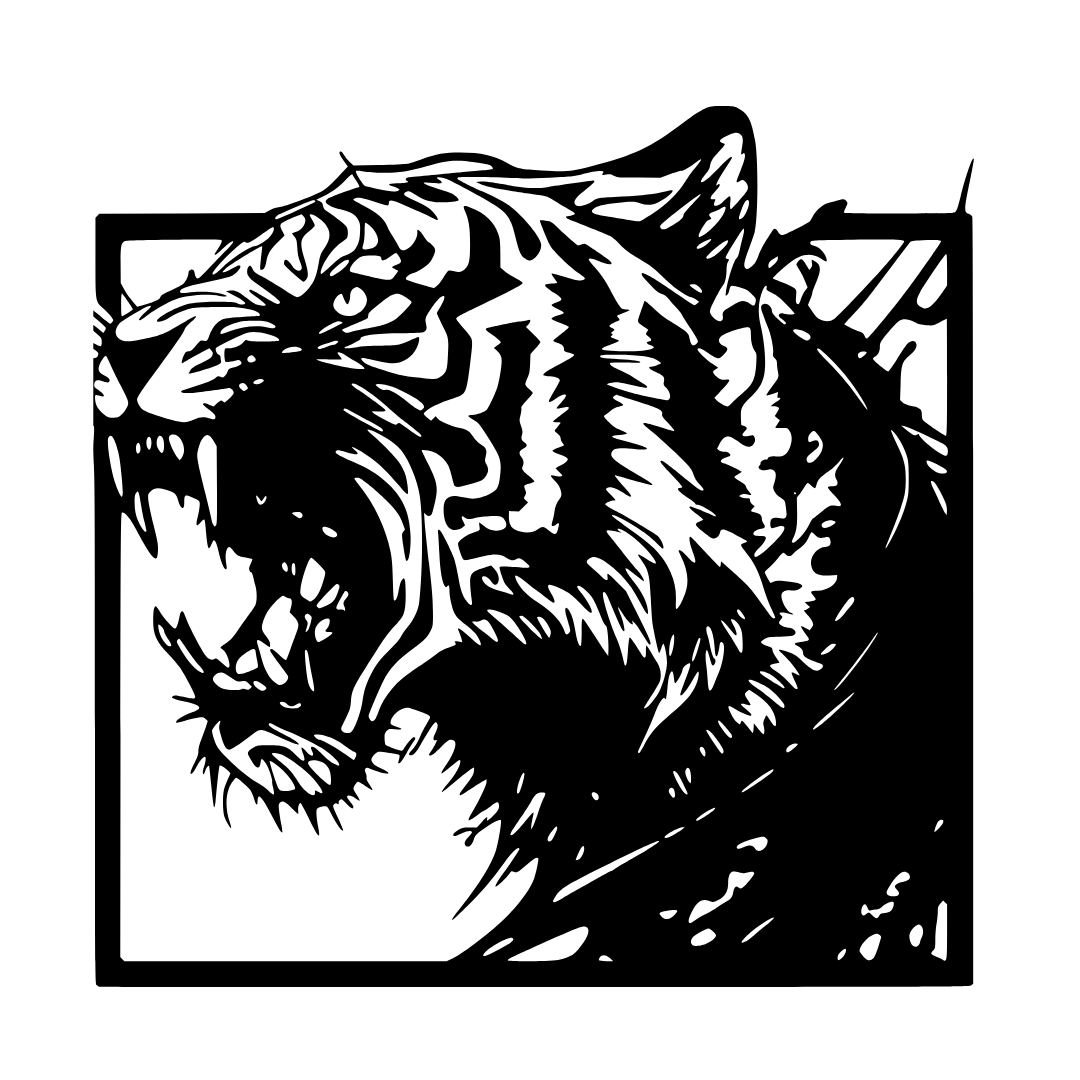 Wild Majesty tiger metal wall art isolated on a white background showing detailed tiger features and markings