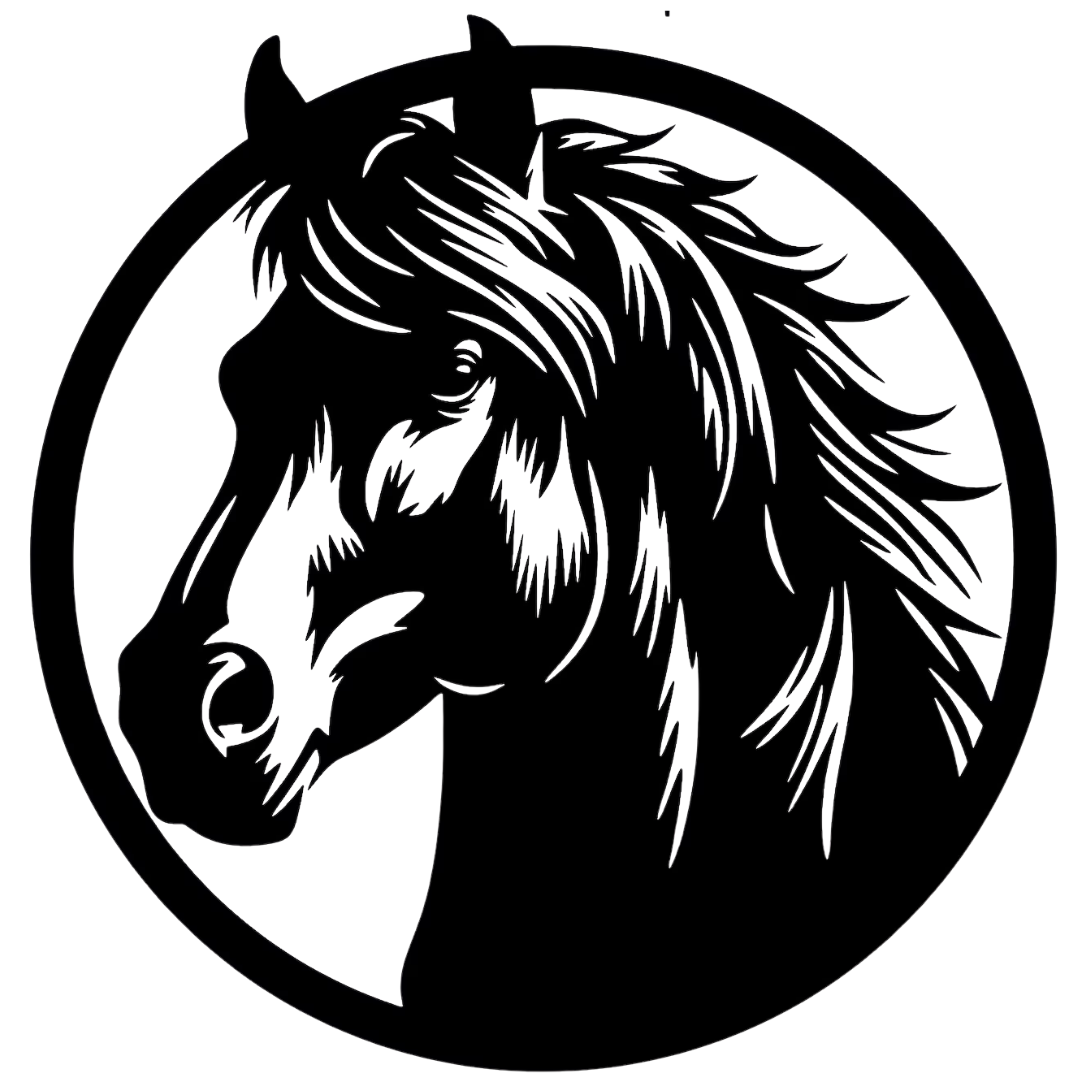 Wild Spirit | Horse Head Metal Wall Art showcasing a beautifully detailed laser cut horse portrait framed within a minimalist circular design. Crafted from premium powder-coated steel, this black metal wall artwork is perfect for horse lovers, equestrian homes and contemporary interior décor.