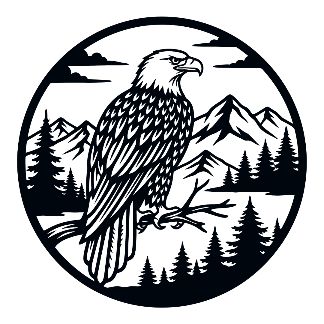 Wilderness Majesty eagle scenery metal wall art on white background
