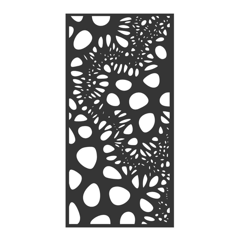 Wildwood decorative metal privacy panel isolated on a white background showing its organic botanical pattern