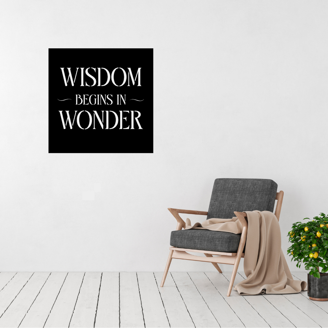 Wonder Begins Within | Inspirational Quote Metal Wall Art displayed in a modern living room.