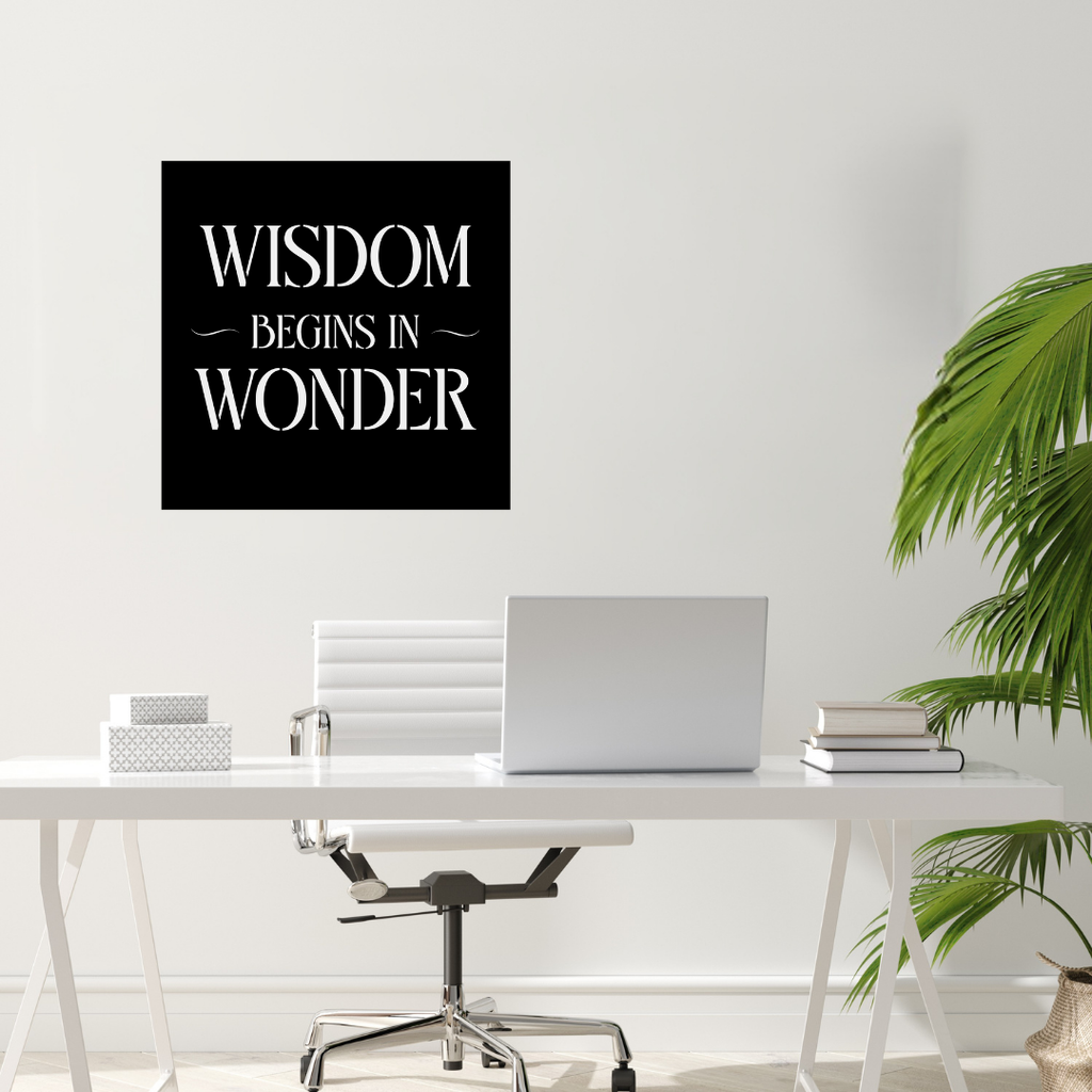 Wonder Begins Within | Inspirational Quote Metal Wall Art mounted in a contemporary home office.