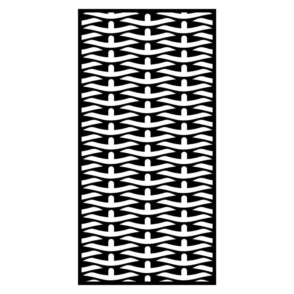 Woven Flow woven pattern metal privacy panel isolated on a white background showing intricate repeating cut-out detailing