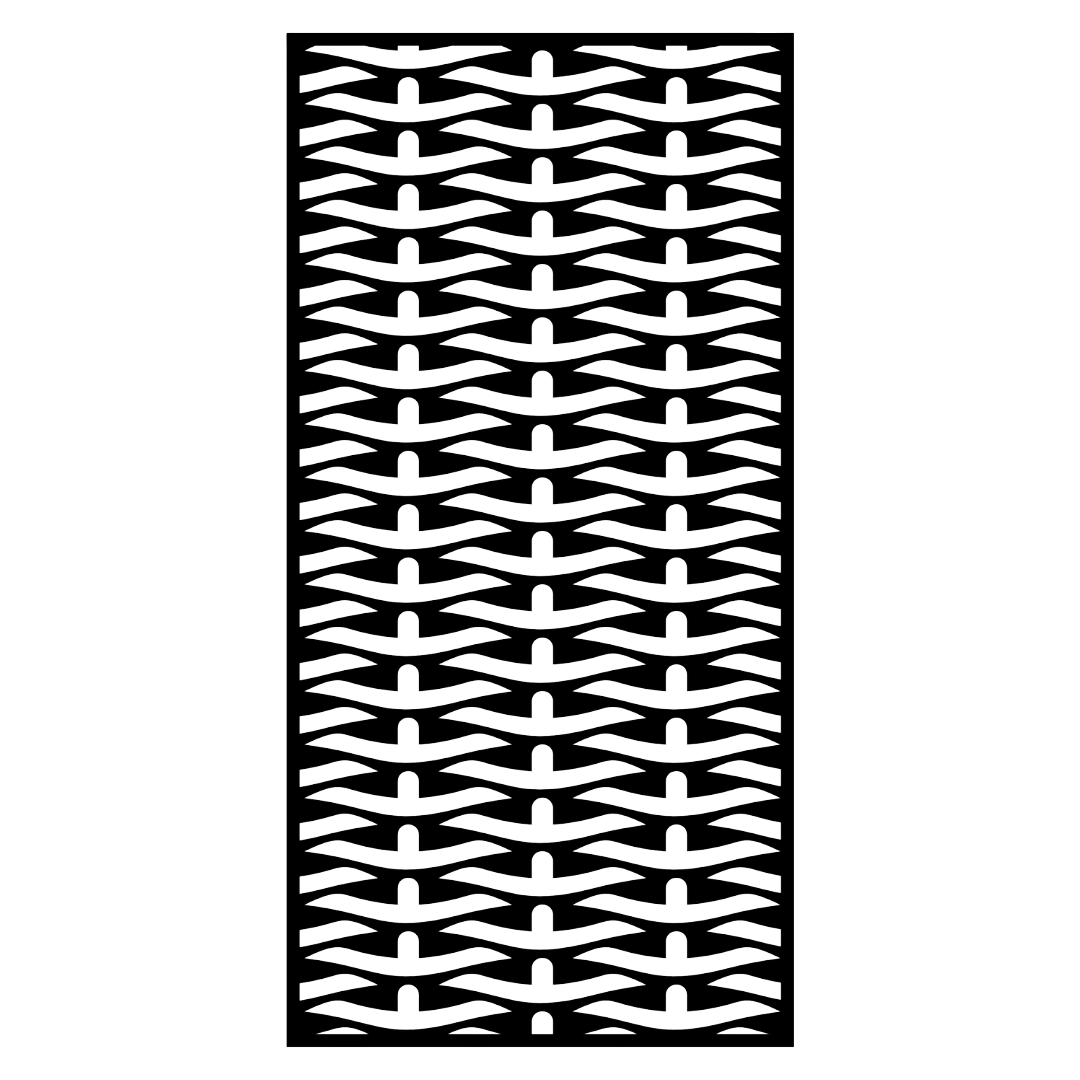 Woven Flow woven pattern metal privacy panel isolated on a white background showing intricate repeating cut-out detailing