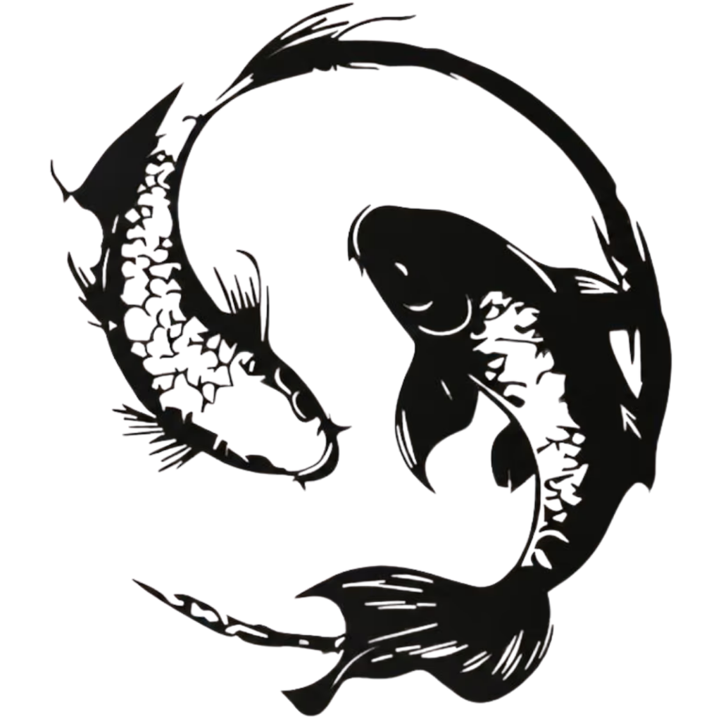 Yin & Flow | Koi Fish Metal Wall Art showcasing two intricately detailed koi fish swimming in a flowing circular design inspired by the yin-yang symbol.