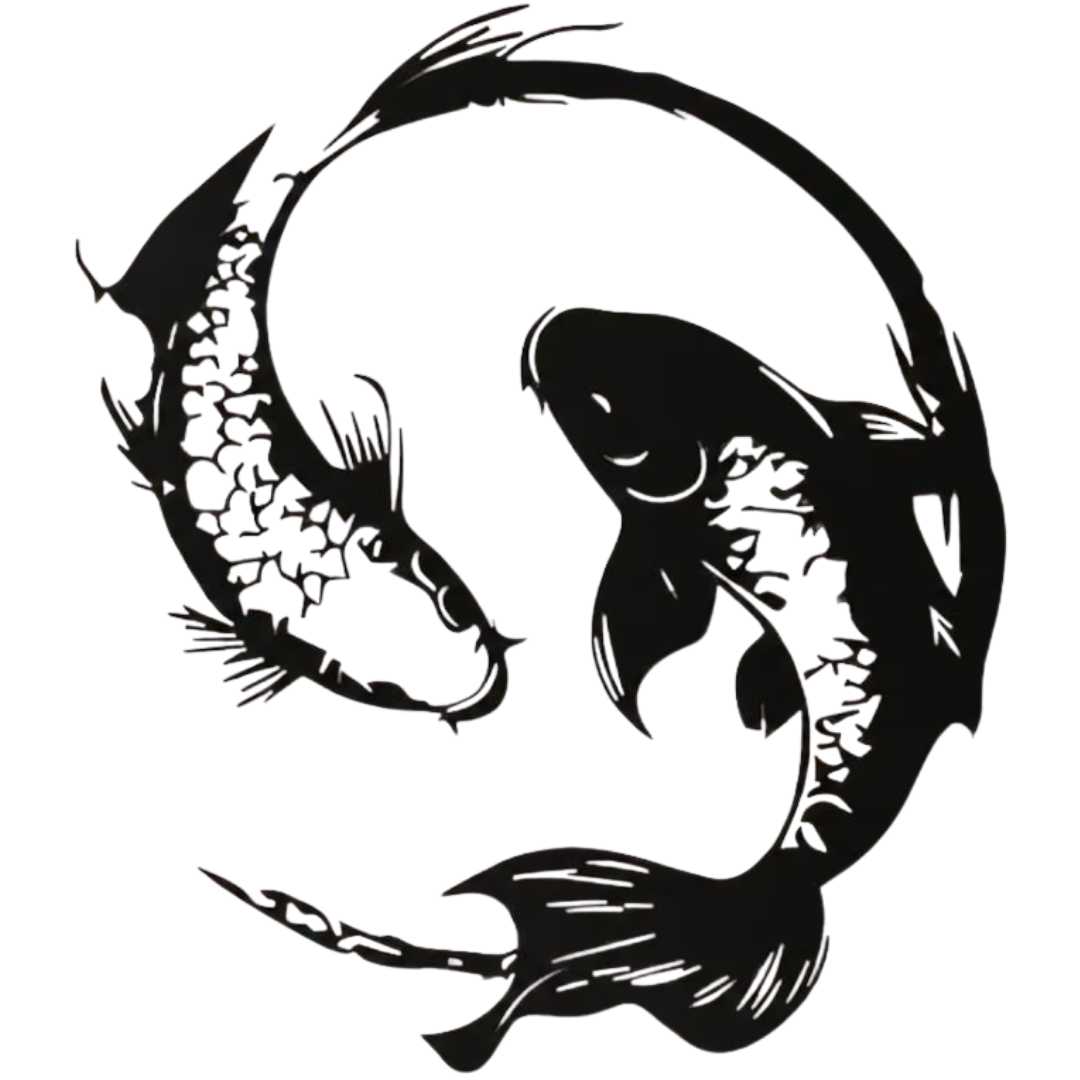 Yin & Flow | Koi Fish Metal Wall Art showcasing two intricately detailed koi fish swimming in a flowing circular design inspired by the yin-yang symbol.