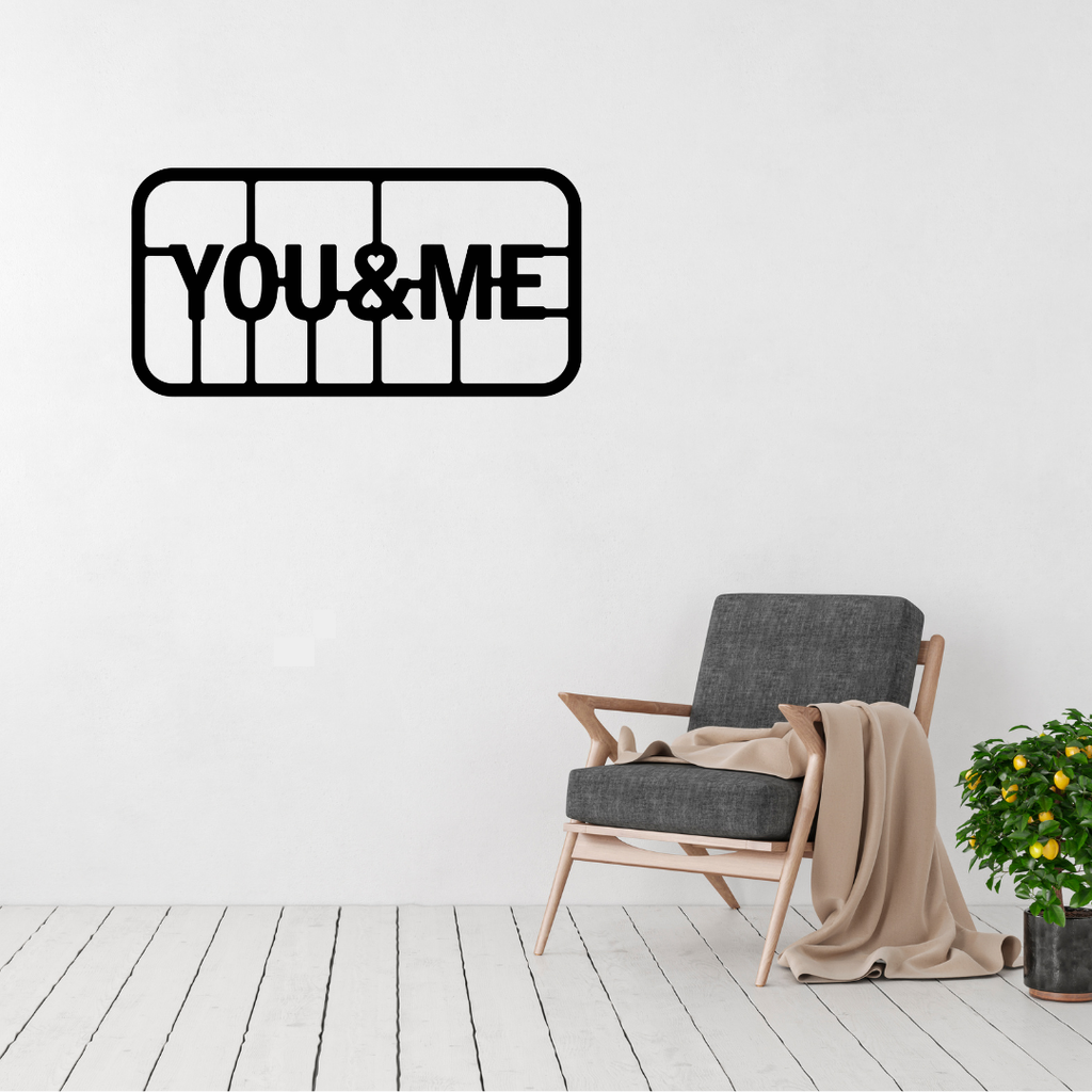You & Me | Romantic Typography Metal Wall Art displayed in a bright modern living room.