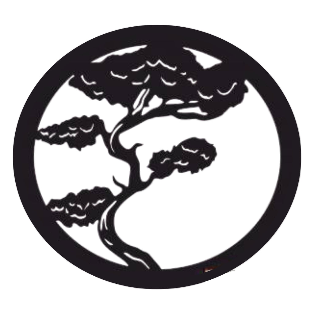Bonsai tree metal wall art in circular frame minimalist zen design