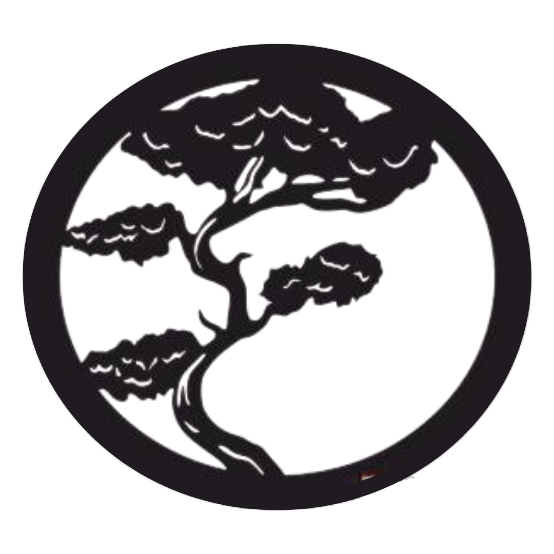 Bonsai tree metal wall art in circular frame minimalist zen design