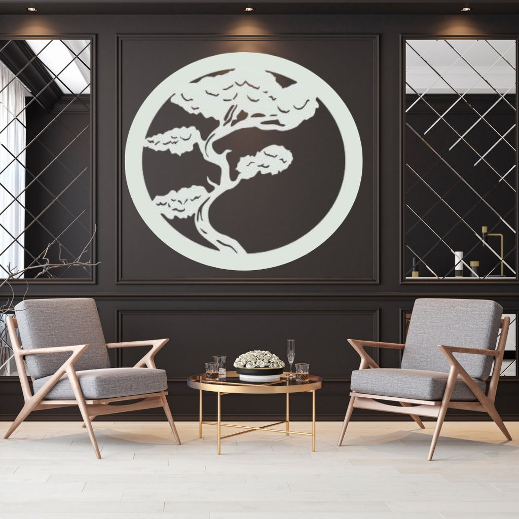 Bonsai metal wall art as a statement piece in a refined luxury interior setting