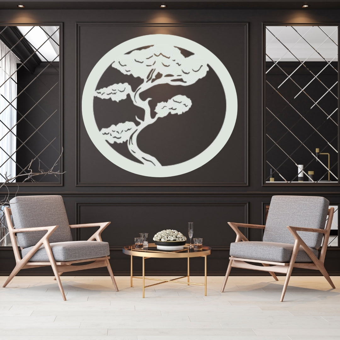 Bonsai metal wall art as a statement piece in a refined luxury interior setting